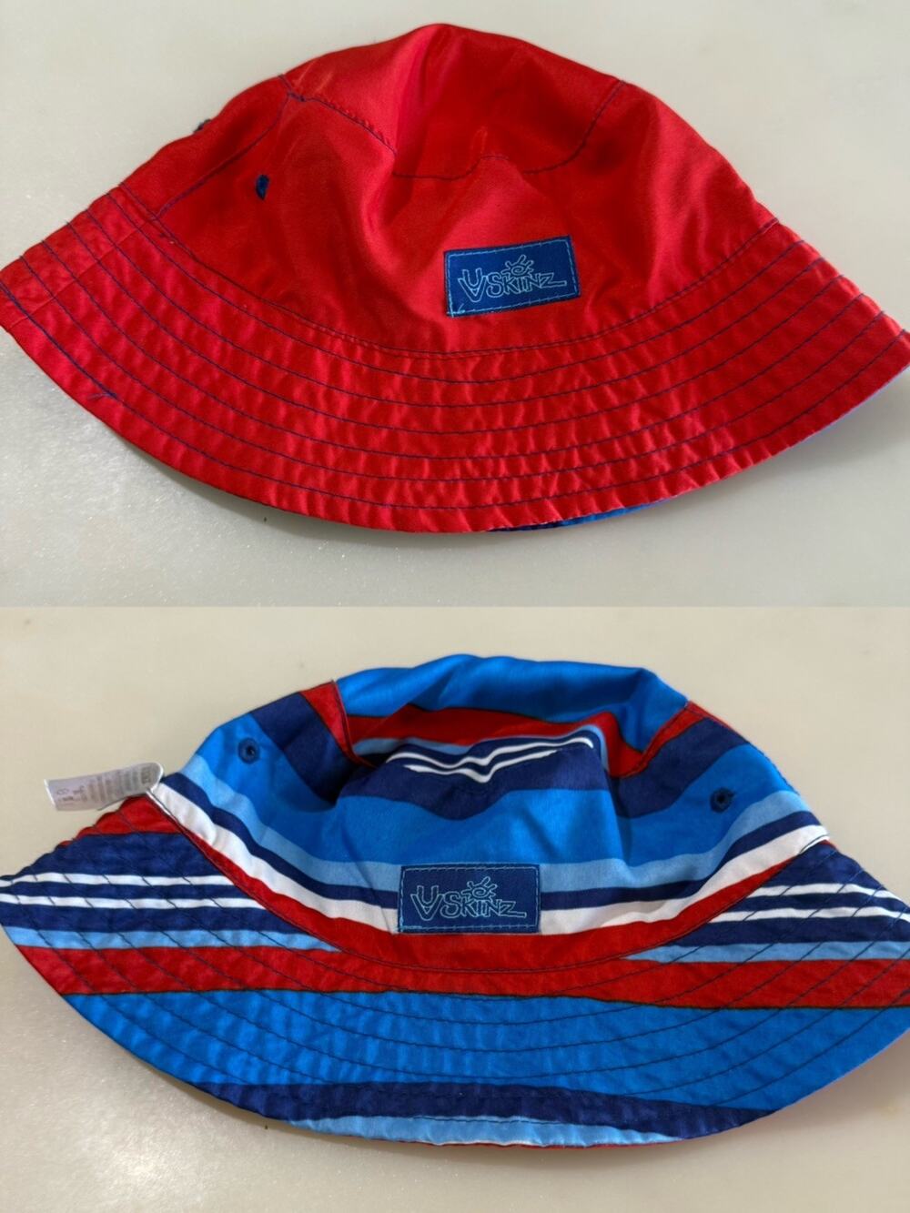 UV Skinz Reversible Bucket Hat Boys Girls 3T Red Blue Stripes UPF 50+ Sun Kid